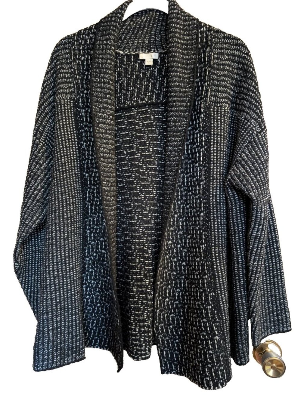 J Jill Open Front Cardigan XL Black Speckled Knit Wool Minimalist Cozy Classic